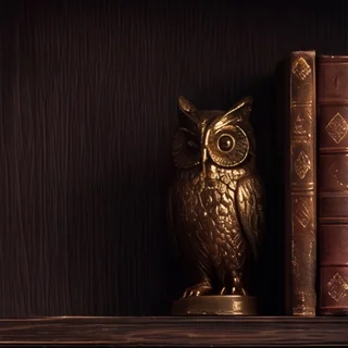 App icon for Bookmark, a brass owl bookend beside leather-bound books