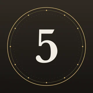 App icon for The Last 5 Years, a number five in a ring on a dark background
